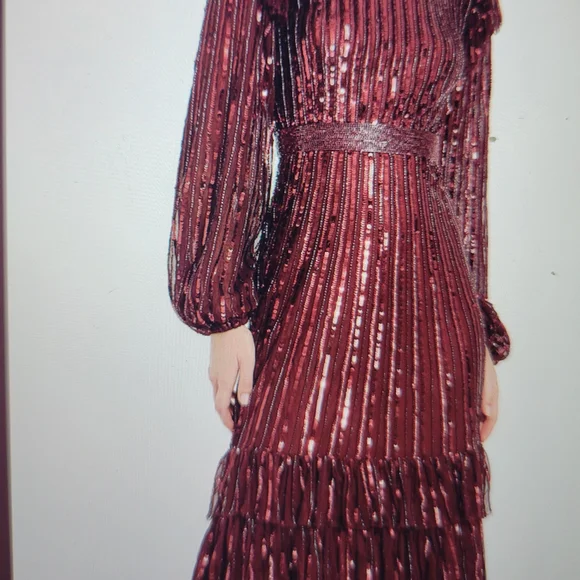 Mac Duggal Burgundy Long Sleeve Sequin Dress Mac Duggal Burgundy Long Sleeve Sequin Dress